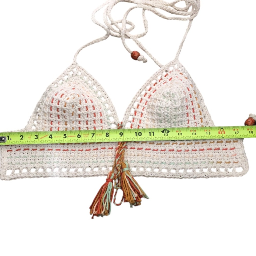 Handmade Crochet Crop Top – Bohemian Juneteenth Festival Bralette w/Tassels - Picture 15 of 16